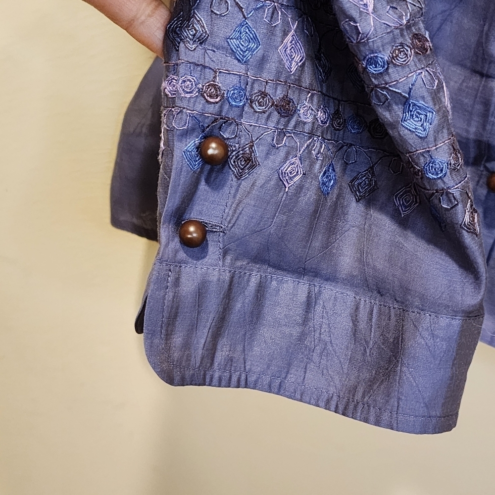 Nic + Zoe Purple Long Sleeve Embellished Lyocell Button Down Shirt Size 10 - Picture 8 of 14